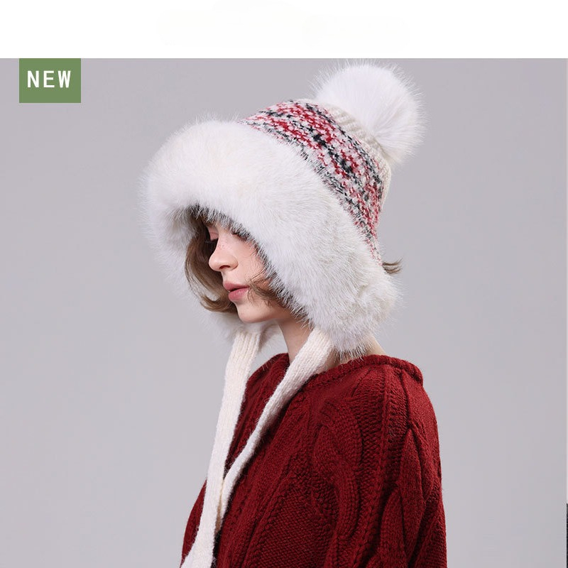 Trapper Hat Ear Flap - หมวกไหมพรมขนฟูสำหรับผู้หญิง พร้อมพู่ขนเฟอร์และที่ปิดหู หมวกบีนนี่สไตล์รัสเซีย อุ่นสบายสำหรับฤดูหนาว เหมาะสำหรับกิจกรรมกลางแจ้งและเล่นสกี
