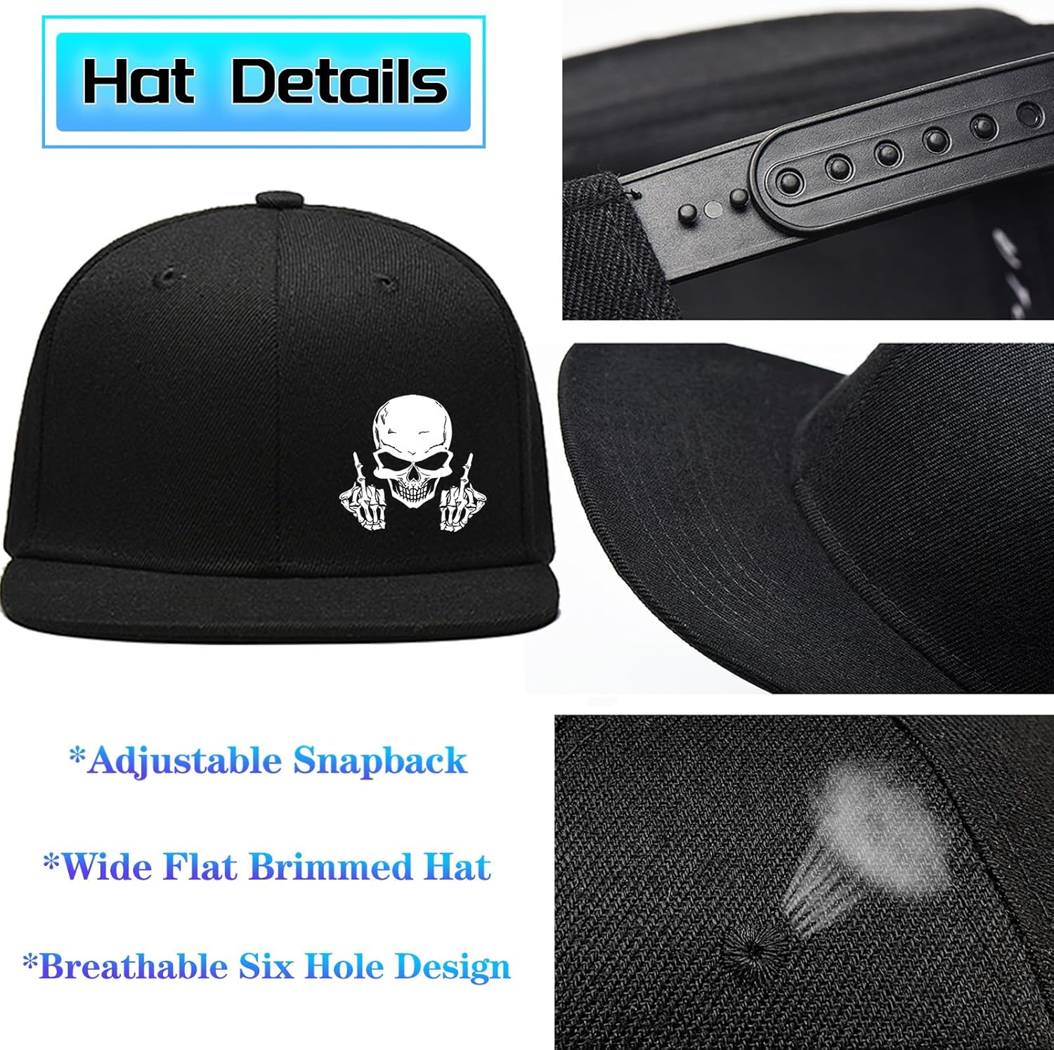 หมวกแก๊ปทรงสแนปแบ็คลายหัวกะโหล - Snapback Hat Flat บทวิจารณ์และราคา